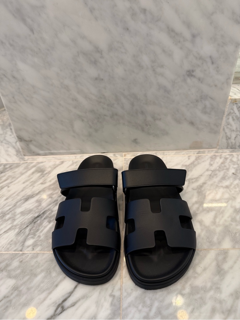 Hermes Chypre Black Women's Slide Sandals Size 38